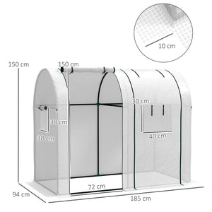 Serre de jardin 1,8 m² serre à tomates dim. 1,85L x 0,9l x 1,5H m 2 portes zippées déroulantes 4 fenêtres enroulables acier PE haute densité 135 g/m² anti-UV blanc