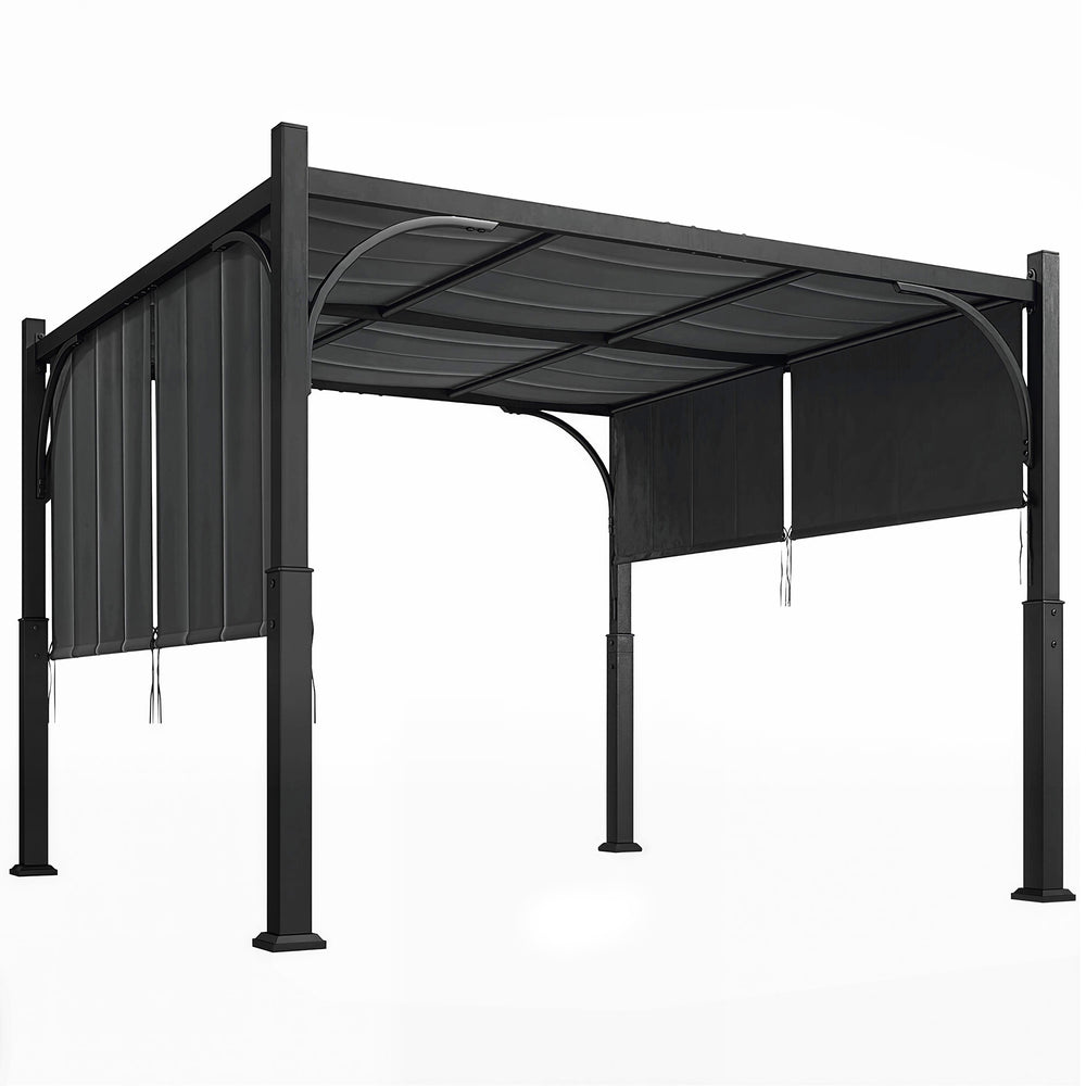 Pergola de jardin 3 x 3 m, tonnelle de jardin avec Auvent coulissant, structure métallique, abri solaire extérieur pour terrasse ou balcon, Gris Foncé