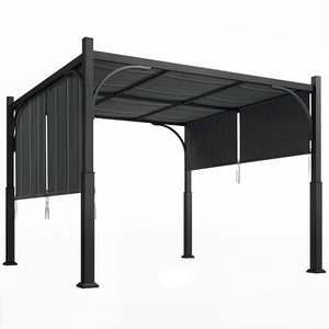 Pergola de jardin 3 x 3 m, tonnelle de jardin avec Auvent coulissant, structure métallique, abri solaire extérieur pour terrasse ou balcon, Gris Foncé