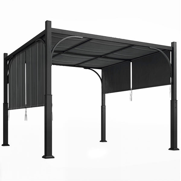 Pergola de jardin 3 x 3 m, tonnelle de jardin avec Auvent coulissant, structure métallique, abri solaire extérieur pour terrasse ou balcon, Gris Foncé