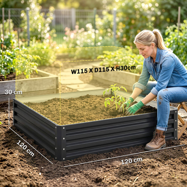 Carré potager de jardin potager surélevé, bac potager en acier galvanisé, jardinière exterieur résistant à la rouille 120x120x30cm, pour légumes, fleurs et herbes jardin, gris