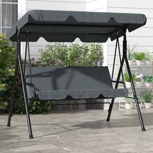 Balancelle de Jardin 3 Places Toit Inclinaison réglable Coussins Assise et Dossier 1,72L x 1,1l x 1,53H m Acier Noir Polyester Gris