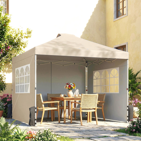Tonnelle de jardin 3 x 3 m pop up tente pliante réglable en hauteur imperméable protection UV50+ tonnelle pliante avec 3 parois latérales sacs de sable sac de transport à Roulettes crème