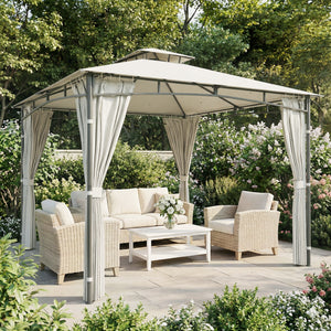 Tonnelle de Jardin Extérieur 3x3m Pavillon Métal Ø 48mm - Cadre de Toit Rétractable & Double Toit UV50+ - Abri de Jardin Imperméable Robuste pour 6-8 Personnes, Crème