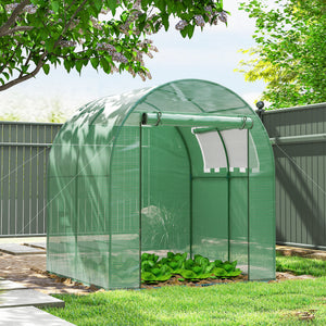Serre Tunnel de Jardin 3,24m², Serre de Jardin Tunnel 180x180x200cm avec Cadre en Acier, Porte et Fenêtre Enroulables, pour Extérieur, Toutes Saisons, Légumes, Fruits, Fleurs, Bâche PE, Verte