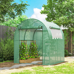 Serre Tunnel de Jardin 3,24m², Serre de Jardin Tunnel 180x180x200cm avec Cadre en Acier, Porte et Fenêtre Enroulables, pour Extérieur, Toutes Saisons, Légumes, Fruits, Fleurs, Bâche PE, Verte