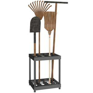 Organisateur d'outils de jardin, support à outils de jardin 16 compartiments à 2 niveaux avec coussinets réglables pour sécateurs, pelles, râteaux, pour abri, garage, noir