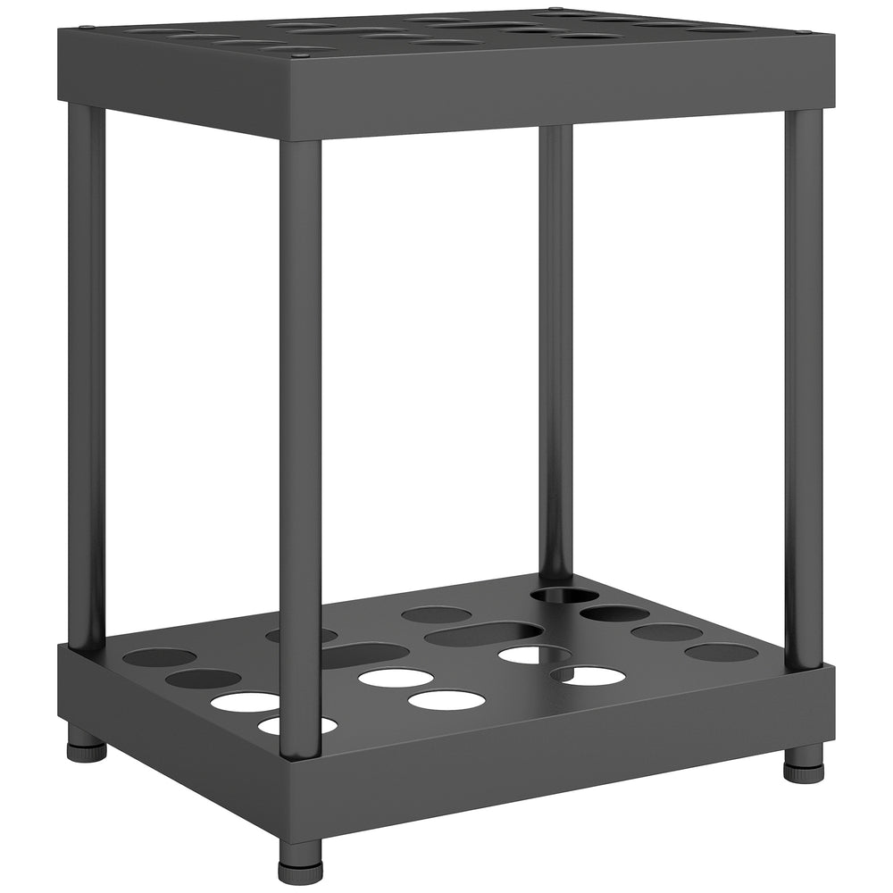 Organisateur d'outils de jardin, support à outils de jardin 16 compartiments à 2 niveaux avec coussinets réglables pour sécateurs, pelles, râteaux, pour abri, garage, noir