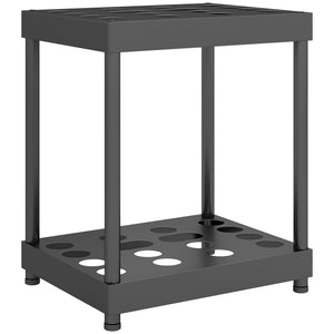 Organisateur d'outils de jardin, support à outils de jardin 16 compartiments à 2 niveaux avec coussinets réglables pour sécateurs, pelles, râteaux, pour abri, garage, noir