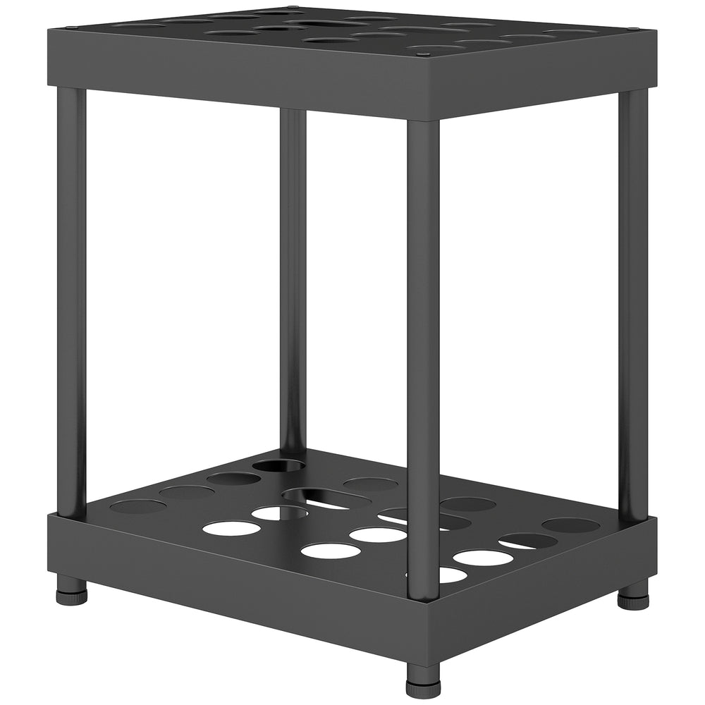 Organisateur d'outils de jardin, support à outils de jardin 16 compartiments à 2 niveaux avec coussinets réglables pour sécateurs, pelles, râteaux, pour abri, garage, noir