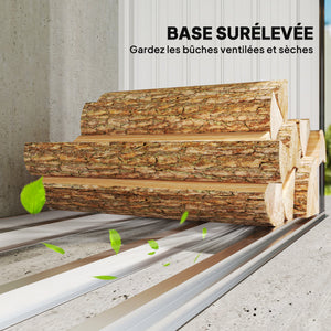 Abri-bûches Couvert en Acier Galvanisé, Support pour Bois de Chauffage Robuste, Montage Rapide, Étagère à Bûches Extérieur Plancher Surélevé Toit Incliné, 213x66,5x150cm, Gris Foncé