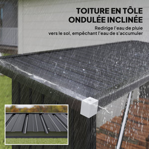 Abri-bûches Couvert en Acier Galvanisé, Support pour Bois de Chauffage Robuste, Montage Rapide, Étagère à Bûches Extérieur Plancher Surélevé Toit Incliné, 213x66,5x150cm, Gris Foncé
