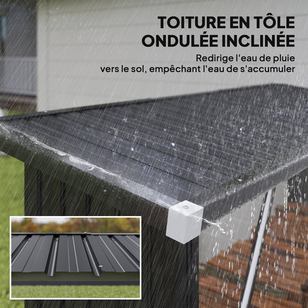 Abri-bûches Couvert en Acier Galvanisé, Support pour Bois de Chauffage Robuste, Montage Rapide, Étagère à Bûches Extérieur Plancher Surélevé Toit Incliné, 213x66,5x150cm, Gris Foncé
