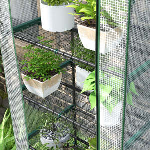 Serre de jardin PE avec étagères 5 niveaux, serre de balcon, bâche renforcée, châssis en acier, porte zippée enroulable, pour légumes plantes fleurs, 69 x 49 x 193 cm, blanc