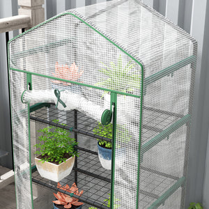 Serre de jardin PE avec étagères 5 niveaux, serre de balcon, bâche renforcée, châssis en acier, porte zippée enroulable, pour légumes plantes fleurs, 69 x 49 x 193 cm, blanc
