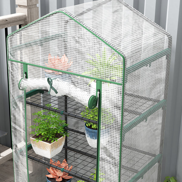 Serre de jardin PE avec étagères 5 niveaux, serre de balcon, bâche renforcée, châssis en acier, porte zippée enroulable, pour légumes plantes fleurs, 69 x 49 x 193 cm, blanc