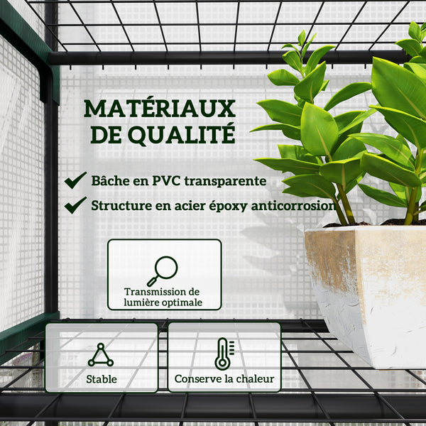 Serre de jardin PE avec étagères 5 niveaux, serre de balcon, bâche renforcée, châssis en acier, porte zippée enroulable, pour légumes plantes fleurs, 69 x 49 x 193 cm, blanc