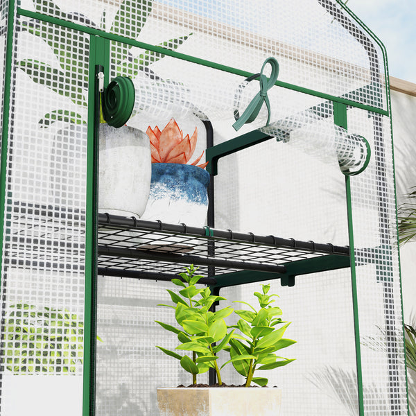 Serre de jardin PE avec étagères 5 niveaux, serre de balcon, bâche renforcée, châssis en acier, porte zippée enroulable, pour légumes plantes fleurs, 69 x 49 x 193 cm, blanc