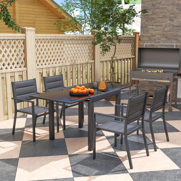Salon de jardin extérieur en aluminium et textilène table extensible 4 chaises empilables - 4 personnes - dim. table 80/160L x 80l x 75H cm gris