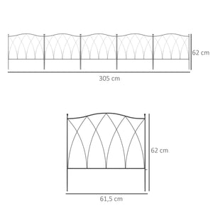 Lot de 5 clôtures de jardin décoratives en métal - 305 x 62 cm noir