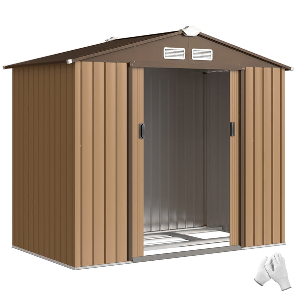 Abri de jardin 2,5 m² - remise pour outils avec kit de fondation - cabanon porte verrouillable - dim. 213L x 130l x 185H cm - tôle d'acier ocre