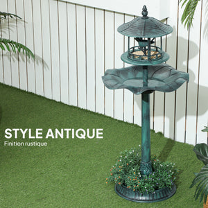 Bain d'oiseaux Abreuvoir pour Oiseaux jardinière 3 en 1 dim. Ø 50 x 113H cm polypropylène vert-de-gris