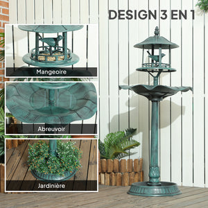 Bain d'oiseaux Abreuvoir pour Oiseaux jardinière 3 en 1 dim. Ø 50 x 113H cm polypropylène vert-de-gris