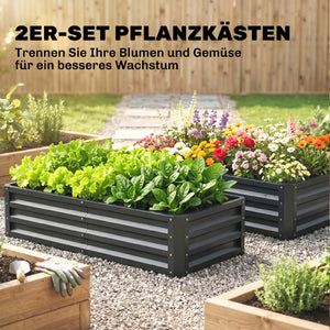 Lot de 2 carrés potagers de jardin 120 x 60 x 30,5 cm acier galvanisée gris