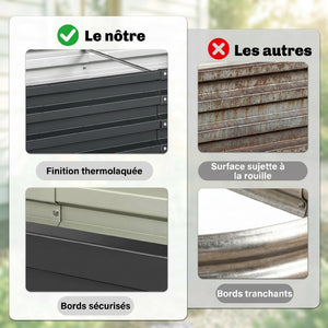 Lot de 2 carrés potagers de jardin 120 x 60 x 30,5 cm acier galvanisée gris