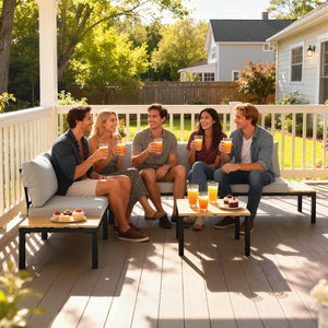 Salon de Jardin Modulaire 6 Pièces - Ensemble Canapé Extérieur Transformable en Lit - Mobilier de Jardin Design avec Table Basse et Plateaux Latéraux pour Terrasse et Patio, Gris Anthracite