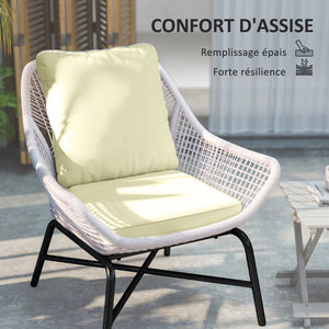 Ensemble de 2 coussins d'assise avec dossier, coussin d'assise et de dossier confortable respirant, housse amovible, résistante aux UV, pour extérieur et intérieur, crème