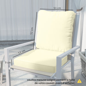 Ensemble de 2 coussins d'assise avec dossier, coussin d'assise et de dossier confortable respirant, housse amovible, résistante aux UV, pour extérieur et intérieur, crème