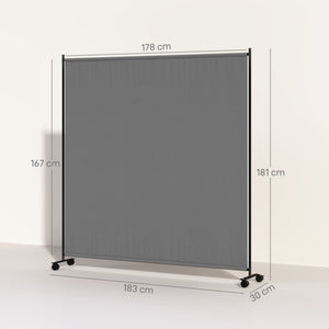 Panneau brise-vue paravent extérieur sur roulettes, brise vue jardin, opaque, autoportant, pour le jardin, terrasse, balcon, 183 x 30 x 181 cm, gris