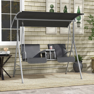 Balancelle de jardin 2 places avec auvent inclinable tablette centrale 2 porte-gobelets pour terrasse 175L x 112l x 158H cm balcon gris
