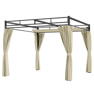 Pergola de Jardin 3x3m avec Toit Rétractable - Tonnelle de Jardin Extérieur Acier Renforcé avec 4 Rideaux - Pavillon Colonnes 60mm et Protection UV30+ pour Terrasse et Cour, Beige