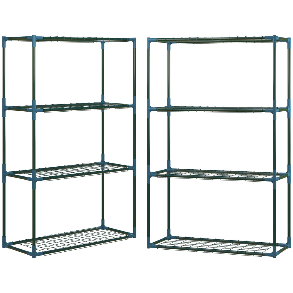 Lot de 2 Étagères à Fleurs en acier 4 Niveaux Intérieur et Extérieur, support de plantes étagère à plantes pour Jardin, Balcon, Salon, 70 x 27 x 110 cm, vert