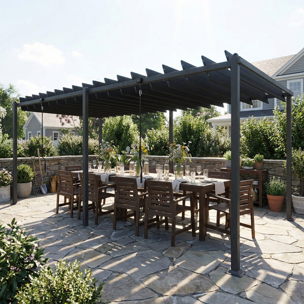 Pergola XXL 5,7x3m avec Toit à Lames Orientables 0-90° - Tonnelle de Jardin en Aluminium et Acier - Abri Terrasse Grande Capacité 11 Personnes, UV50+, 12 Vis d'Expansion, Gris Anthracite
