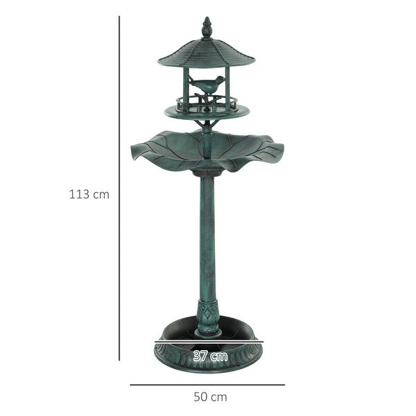 Bain d'oiseaux Abreuvoir pour Oiseaux jardinière 3 en 1 dim. Ø 50 x 113H cm polypropylène vert-de-gris