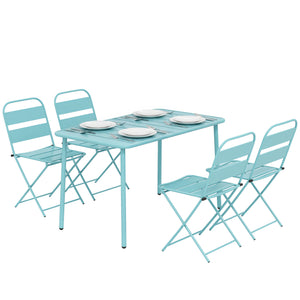 Ensemble de Salle à Manger Extérieur 5 Pièces, pour 4 Personnes, Plateau à Lattes, Chaises Pliantes, Cadre Antirouille, Vert Clair