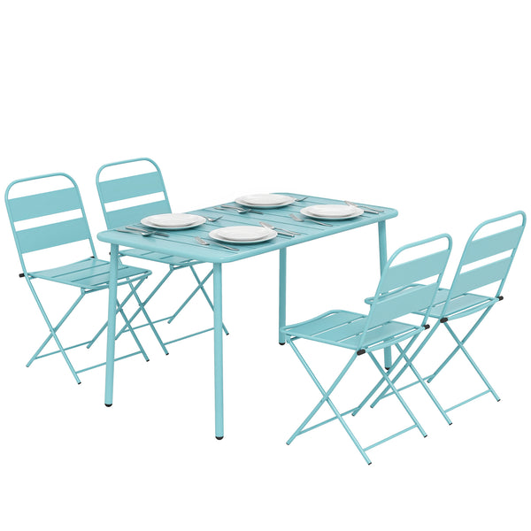Ensemble de Salle à Manger Extérieur 5 Pièces, pour 4 Personnes, Plateau à Lattes, Chaises Pliantes, Cadre Antirouille, Vert Clair