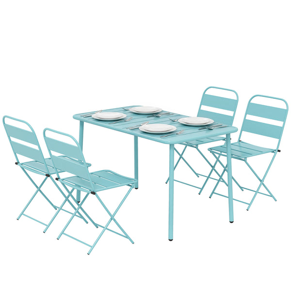 Ensemble de Salle à Manger Extérieur 5 Pièces, pour 4 Personnes, Plateau à Lattes, Chaises Pliantes, Cadre Antirouille, Vert Clair