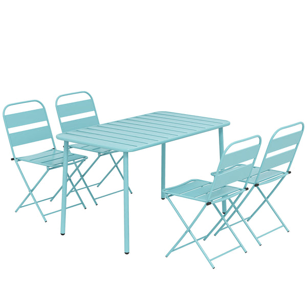 Ensemble de Salle à Manger Extérieur 5 Pièces, pour 4 Personnes, Plateau à Lattes, Chaises Pliantes, Cadre Antirouille, Vert Clair