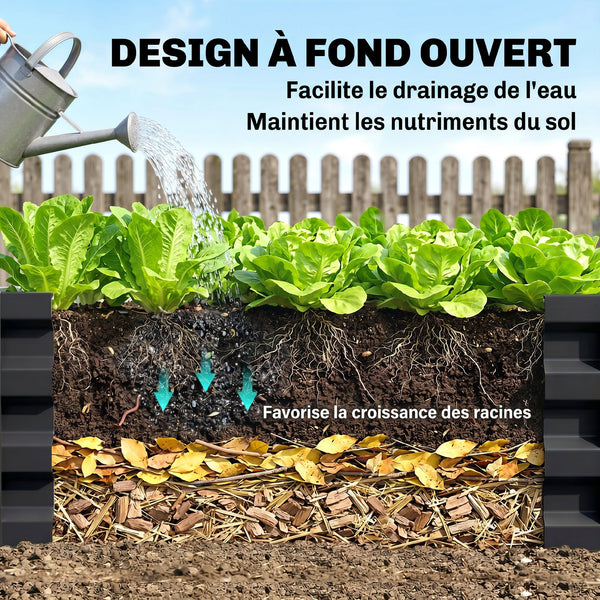 Carré potager de jardin potager surélevé, bac potager en acier galvanisé, jardinière exterieur résistant à la rouille 120x120x30cm, pour légumes, fleurs et herbes jardin, gris