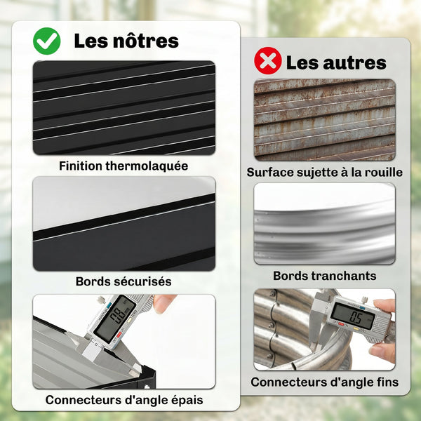 Carré potager de jardin potager surélevé, bac potager en acier galvanisé, jardinière exterieur résistant à la rouille 120x120x30cm, pour légumes, fleurs et herbes jardin, gris