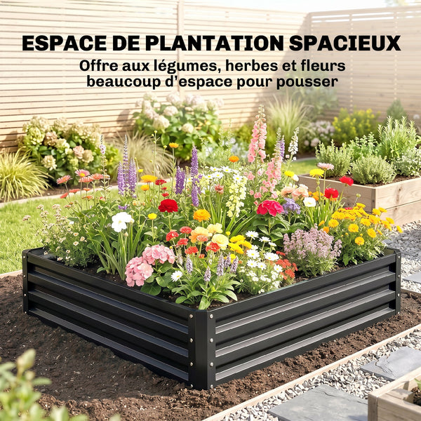 Carré potager de jardin potager surélevé, bac potager en acier galvanisé, jardinière exterieur résistant à la rouille 120x120x30cm, pour légumes, fleurs et herbes jardin, gris