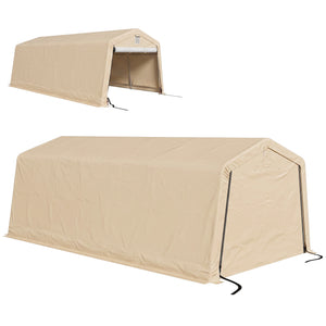 Tente garage carport dim. 6,2L x 3,3l x 2,4H m acier galvanisé robuste PE haute densité 150 g/m² imperméable anti-UV, 1 porte kaki et 2 aérations