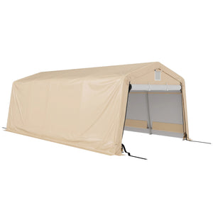 Tente garage carport dim. 6,2L x 3,3l x 2,4H m acier galvanisé robuste PE haute densité 150 g/m² imperméable anti-UV, 1 porte kaki et 2 aérations