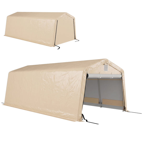 Tente garage carport dim. 6,2L x 3,3l x 2,4H m acier galvanisé robuste PE haute densité 150 g/m² imperméable anti-UV, 1 porte kaki et 2 aérations