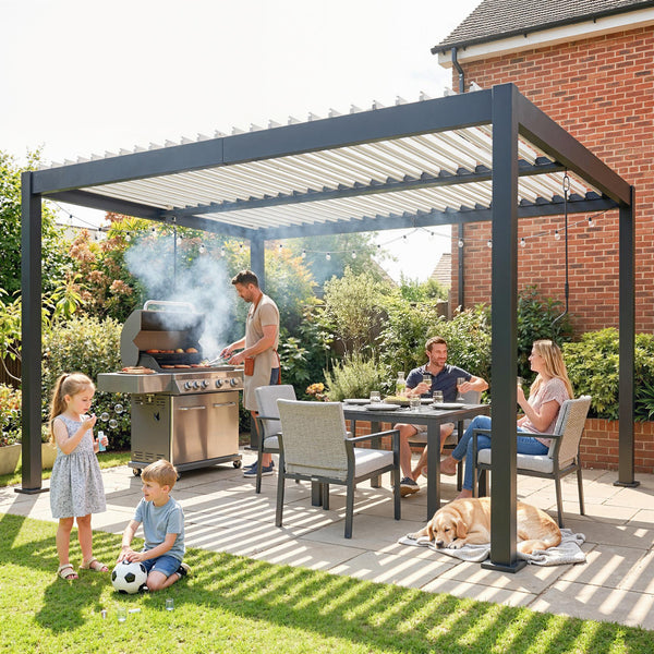 Pergola Bioclimatique 4x3m, Pergola de Jardin en Aluminium à Toit Louvred Ajustable avec Manivelle, Tonnelle de Jardin Abri Terrasse, Protection Soleil, pour Jardin Extérieur, Blanc