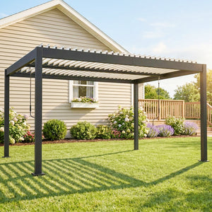 Pergola Bioclimatique 4x3m, Pergola de Jardin en Aluminium à Toit Louvred Ajustable avec Manivelle, Tonnelle de Jardin Abri Terrasse, Protection Soleil, pour Jardin Extérieur, Blanc